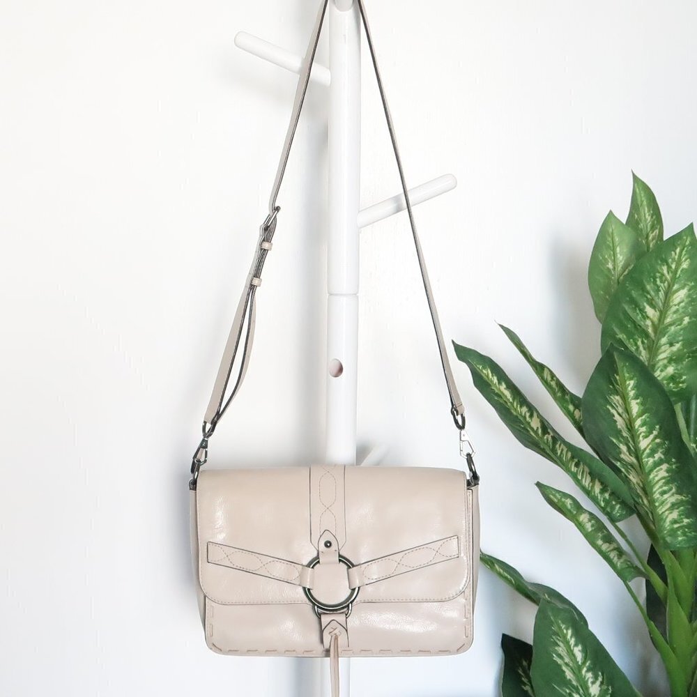 Rebecca Minkoff Beige Leather Boho Purse Shoulder Bag Crossbody Medium Size - Picture 3 of 12